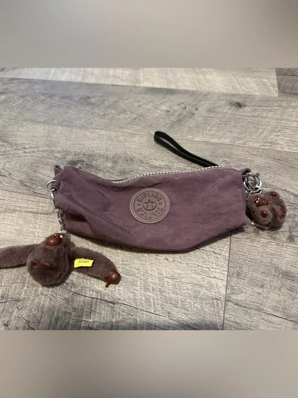Kipling Mauve Wristlet with 2 Monkey Charm